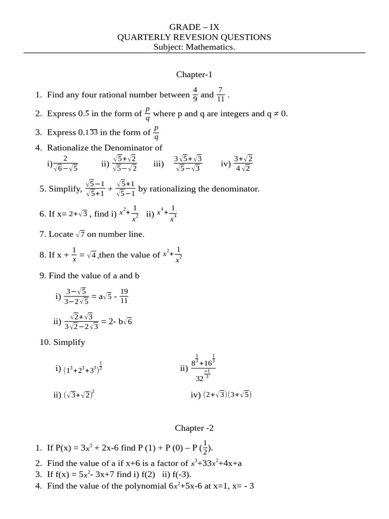 Olympiad Math Revision for Grade IX | PDF | Square Root | Equations