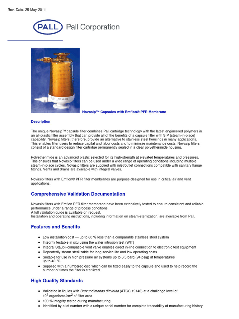 Novasip™ Capsule Filters Overview | PDF | Valve | Steam
