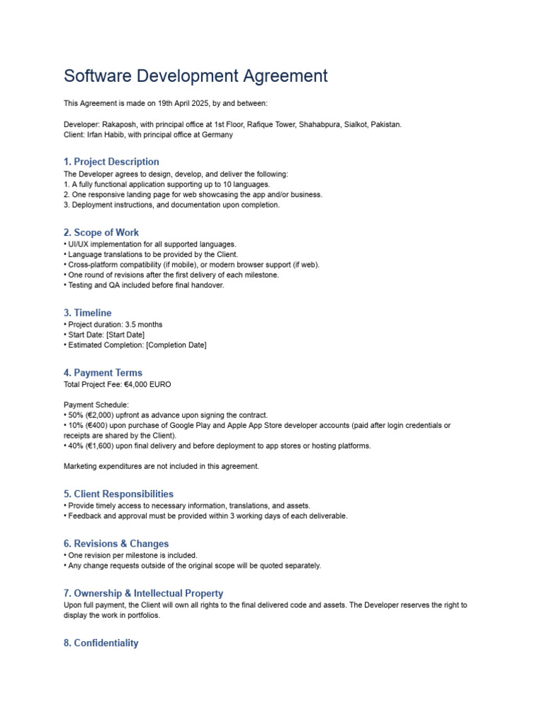 Software Development Agreement Template | PDF | Computing | Software
