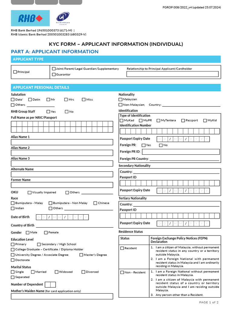 RHB Individual Application Form Guide | PDF | Investing | Refinancing