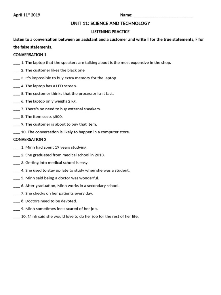 U11 Listening | PDF