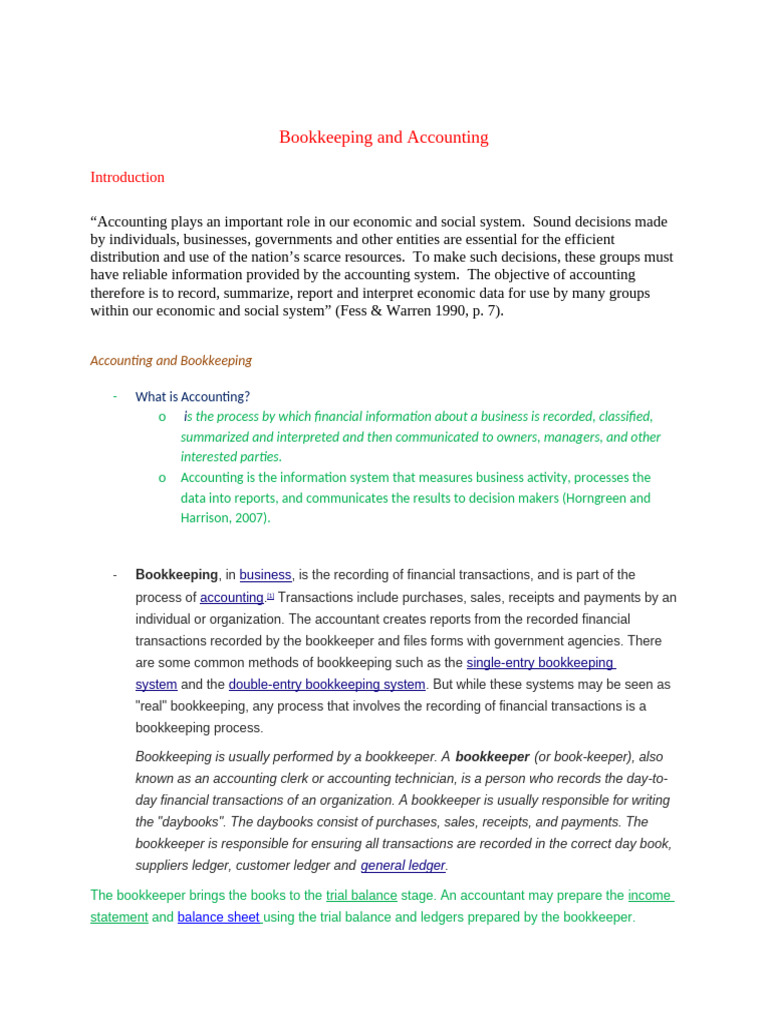 Book Keeping and Accounting - Introduction (2) - 095454 | PDF ...