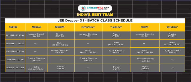 JEE 13th X1 Batch - Class Schedule - JINDAL4FREE | PDF