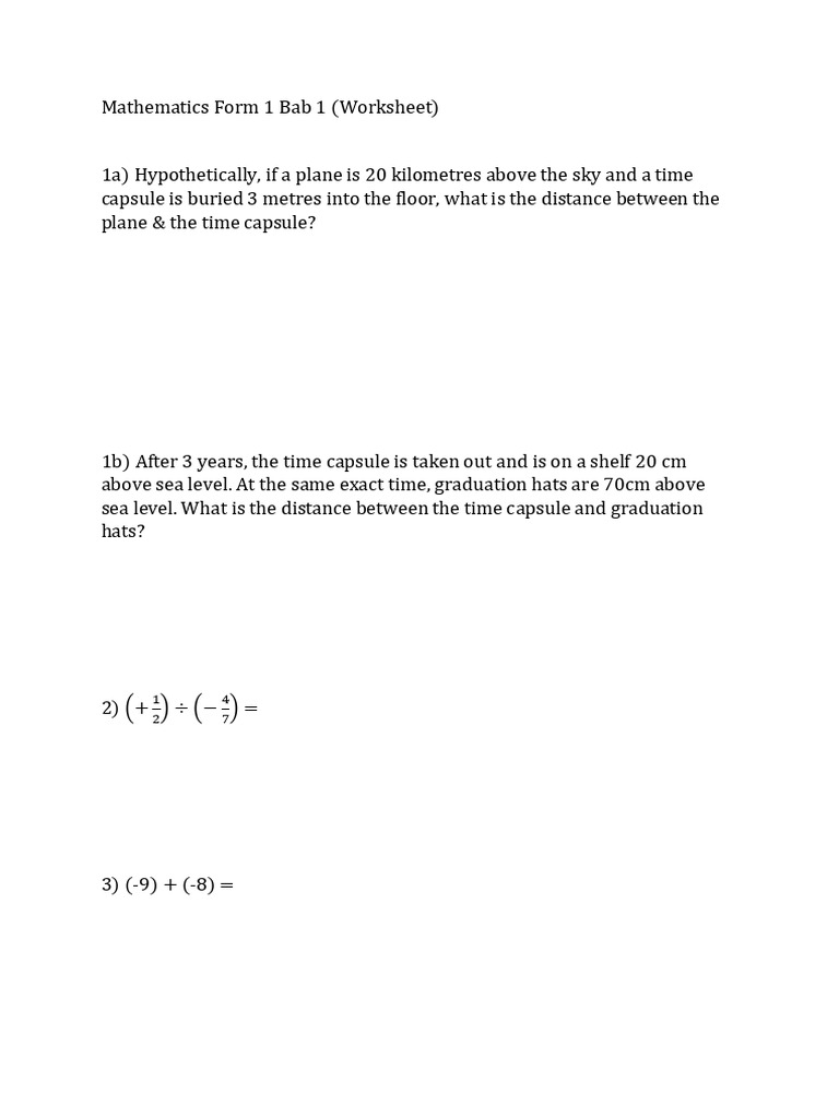 Mathematics Form 1 Worksheet: Rational Numbers | PDF
