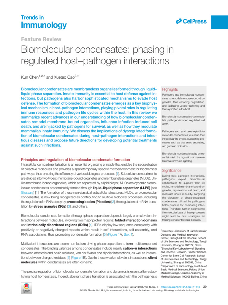 Biomolecular Condensates Phasing in Regulated Hos | PDF | Toll Like ...