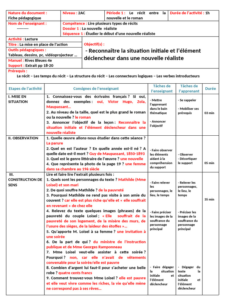 Analyse du récit : nouvelle réaliste | PDF