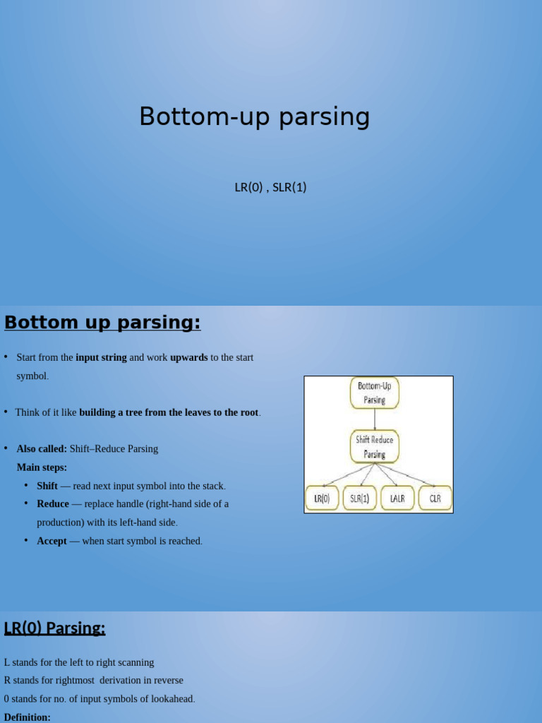 Bottom-Up Parsing: LR(0) & SLR(1) Explained | PDF | Parsing ...