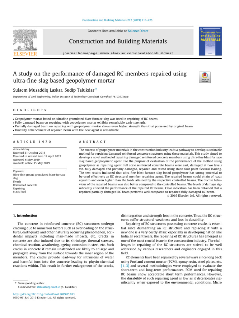 A Study On The Performance of Damaged RC Members Repaired Using | PDF ...