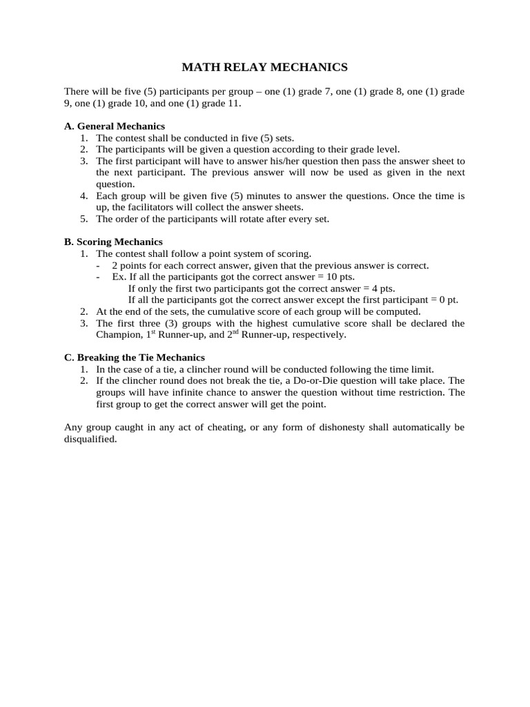 Math Relay Contest Guidelines | PDF