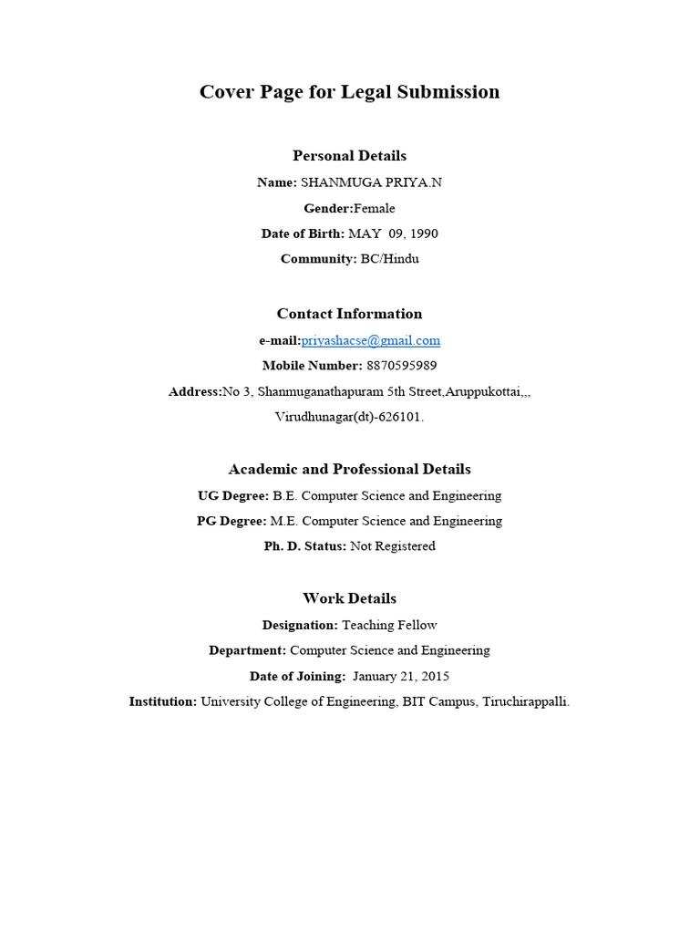 Legal Submission Cover Page Template | PDF