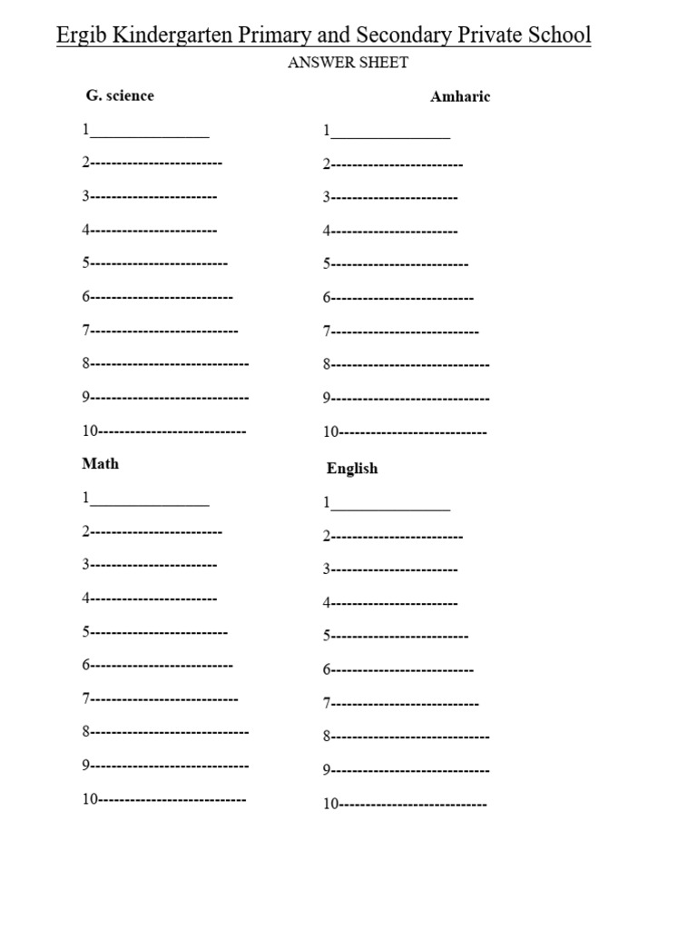 Ergib School Answer Sheet Template | PDF