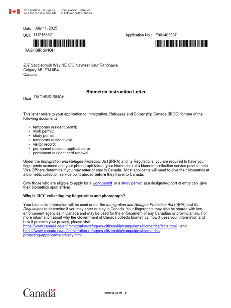 Biometric Collection Instructions for IRCC | PDF | Immigration | Human ...