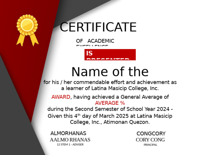 Certificate of Academic Excellence Award | PDF