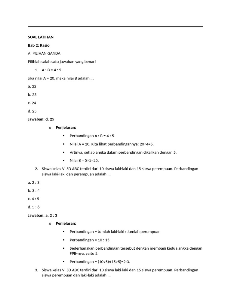 Soal Latihan Rasio Kelas 6 SD | PDF