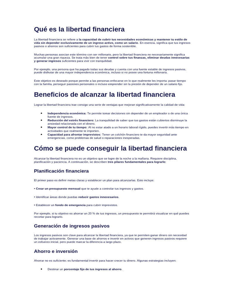 Cómo Alcanzar la Libertad Financiera | PDF | Inversiones | Economias