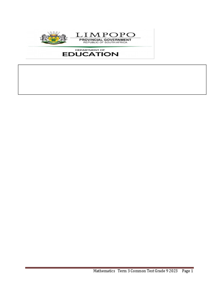 Grade 9 Term 3 Maths Test 2023 | PDF | Rectangle | Equations