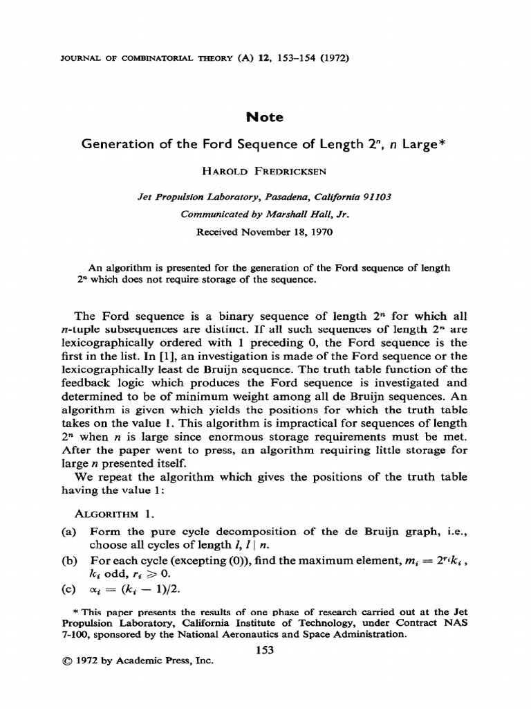 Ford Sequence Generation Algorithm | PDF | Sequence | Discrete Mathematics