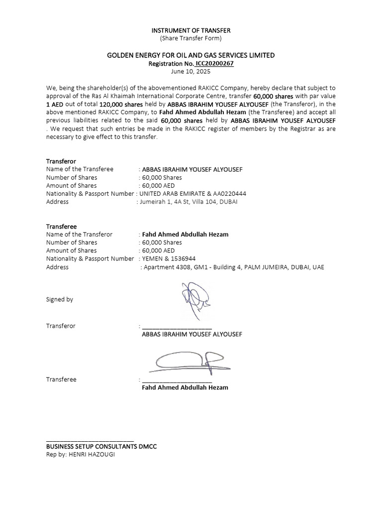 Instrument of Transfer - Fahd | PDF