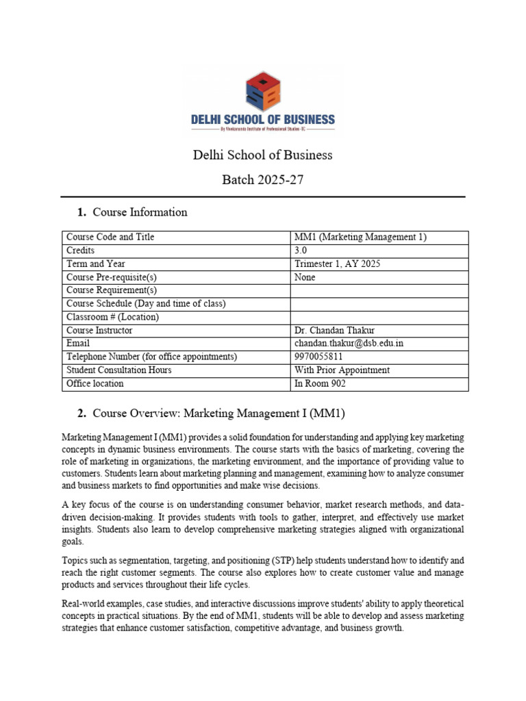 Marketing Management Course Overview | PDF | Marketing | Market ...