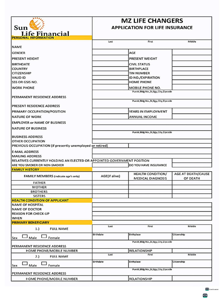 Sunlife Application Form | PDF