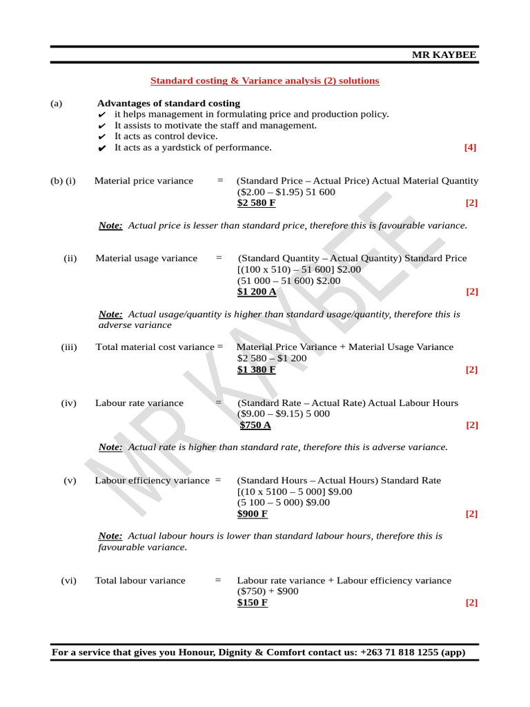 Standard Costing & Variance Analysis Guide | PDF | Prices | Business ...
