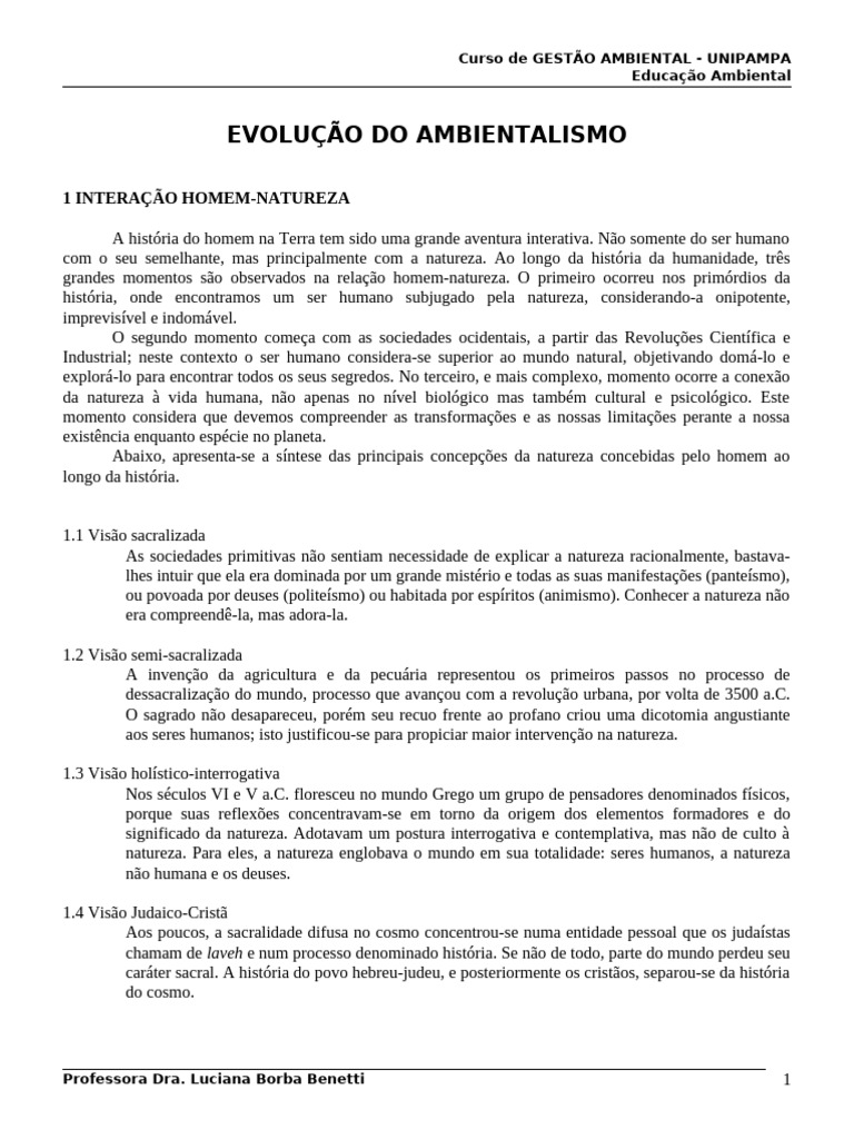 Evolução da Consciência Ambiental | PDF | Sustentabilidade | Movimento ...
