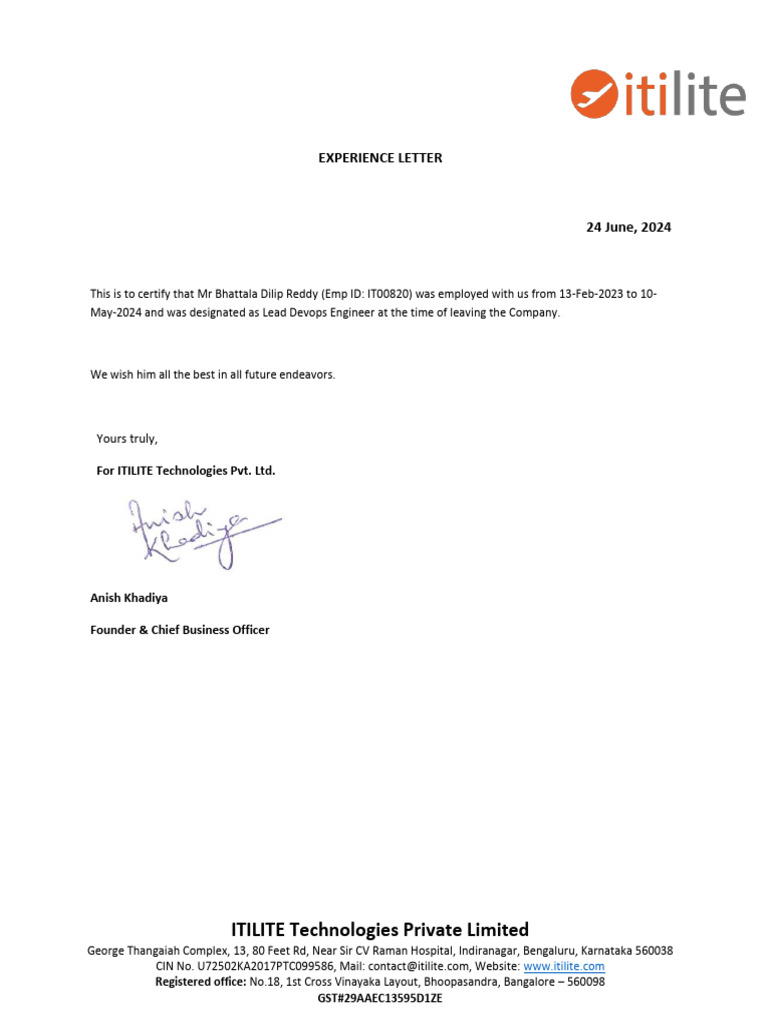 It00820 Experience Letter | PDF