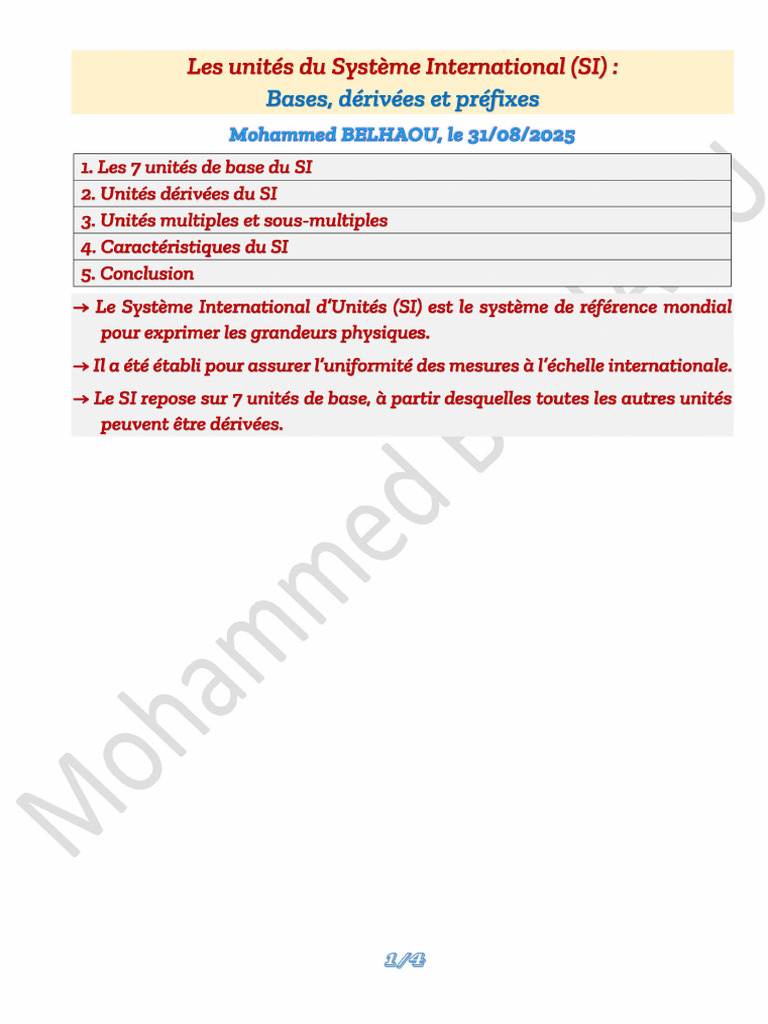 Les Unités Du Système International (SI) | PDF