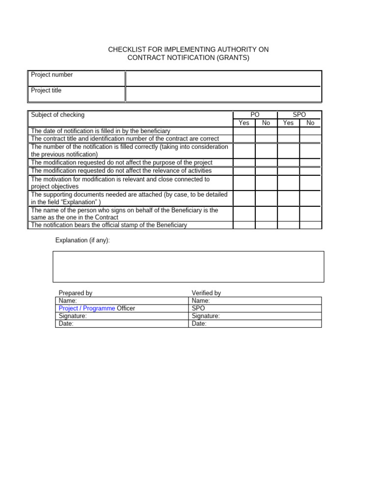 Authority Notification Checklist for Grants | PDF