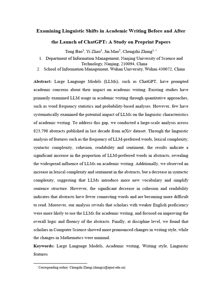 Linguistic Changes in Academic Writing Post-ChatGPT | PDF | Errors And ...