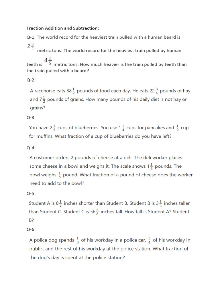 Fraction Addition and Subtraction | PDF