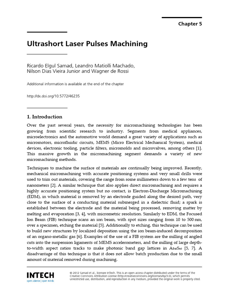 Ultrashort Laser Pulses in Micromachining | PDF | Laser | Electron