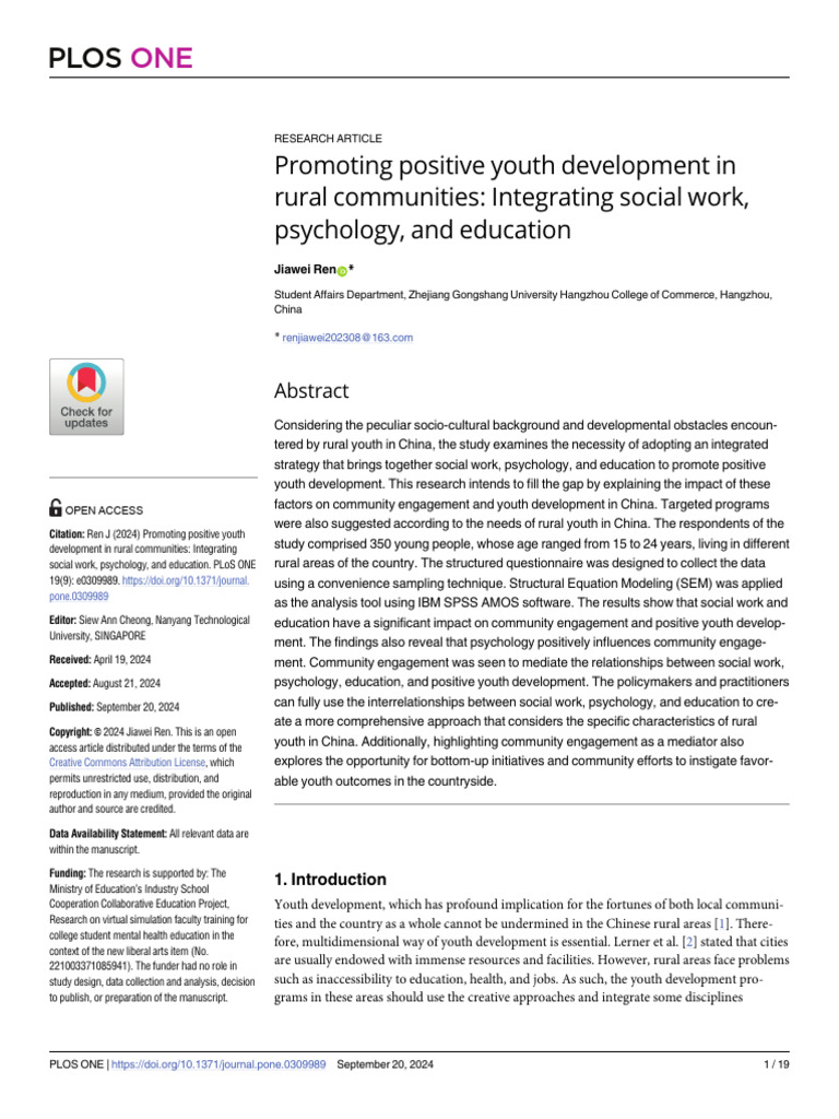 Positive Youth Development in Rural China | PDF | Mental Health ...