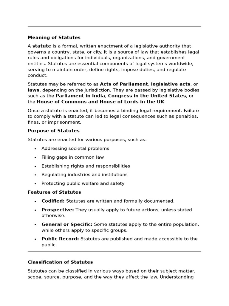 Understanding Statutes and Their Purpose | PDF | Statutory ...