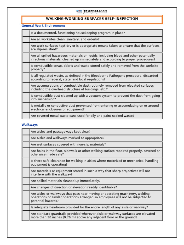 Walking-Working Surfaces Self-Inspection Guide | PDF | Stairs