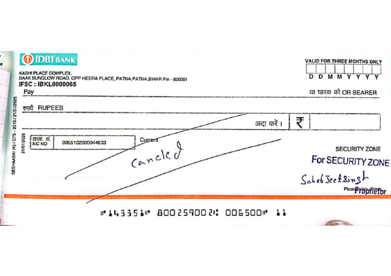 Security Zone Cancel Cheque Idbi | PDF