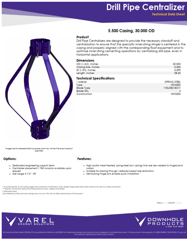 Drill Pipe Centralizer TDS D12179 | PDF | Casing (Borehole) | Pipe ...
