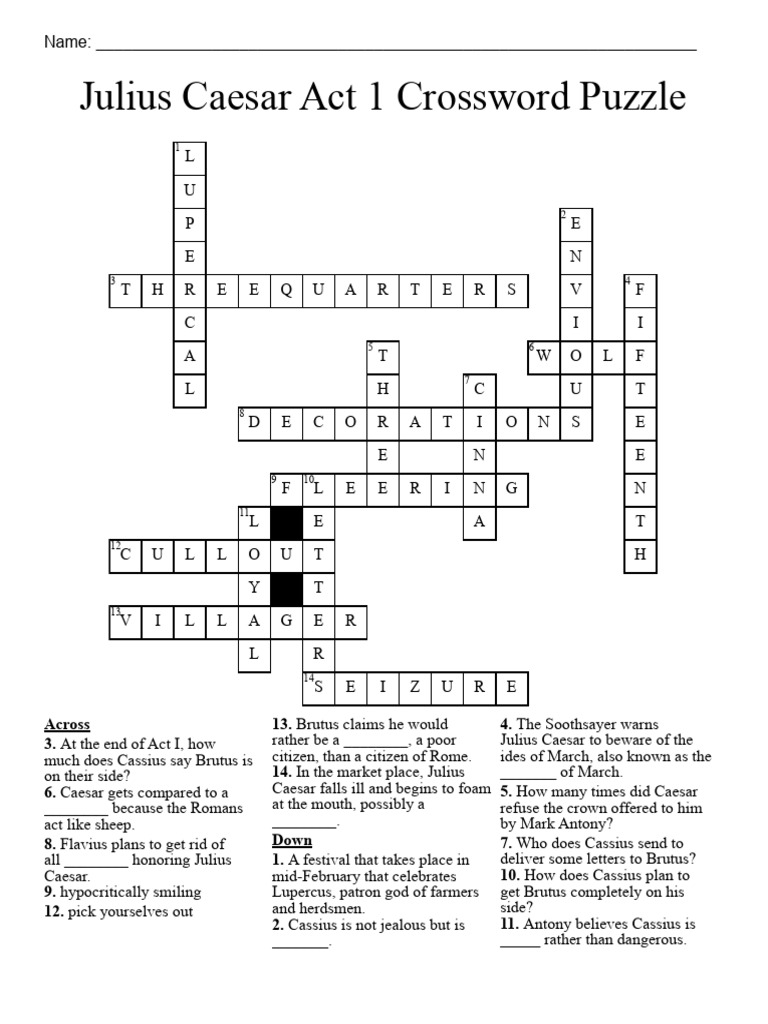 Julius Caesar Act 1 Crossword Key | PDF | Julius Caesar | Chess
