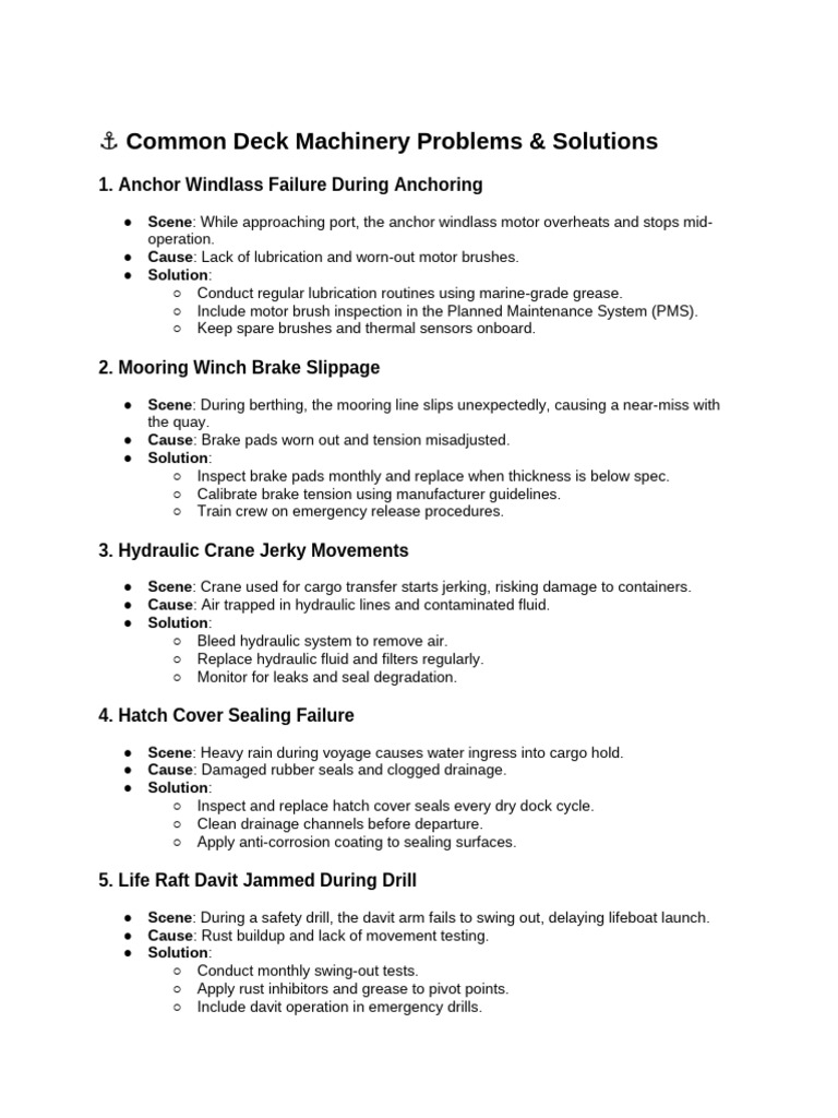 Deck Machinery Issues and Fixes | PDF