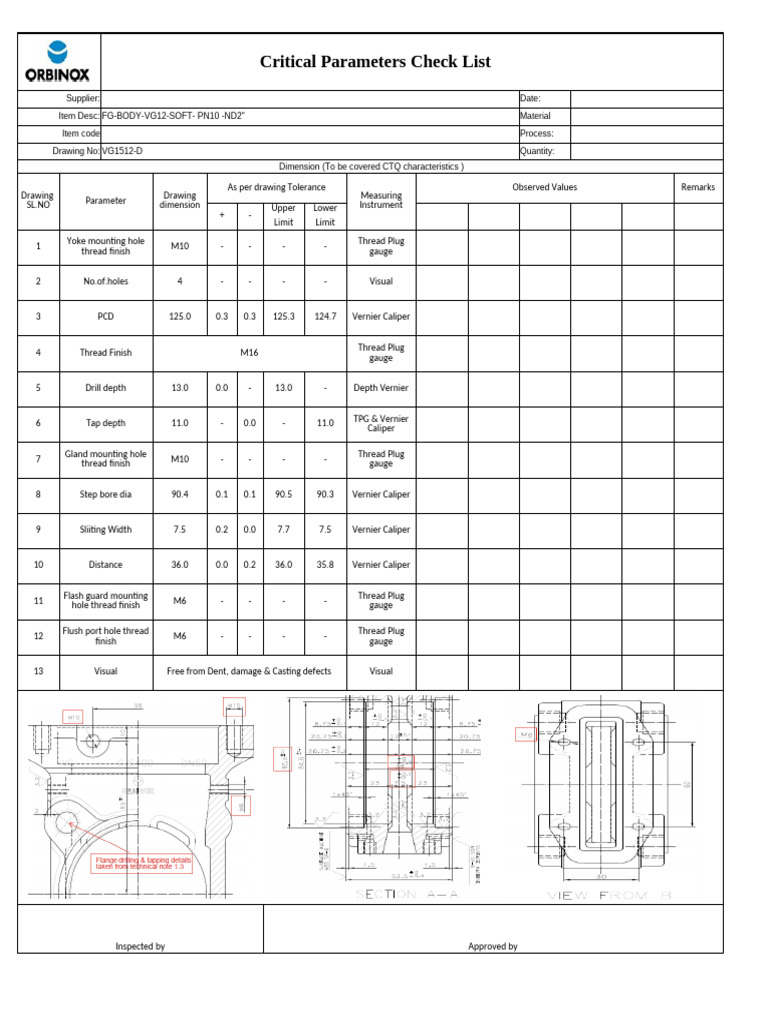 Critical Parameters Checklist for FG-BODY-VG12 | PDF