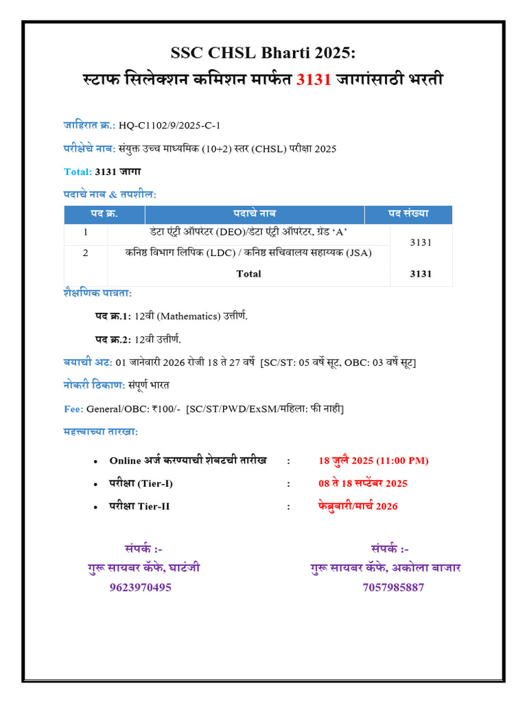 SSC CHSL Bharti 2025 | PDF