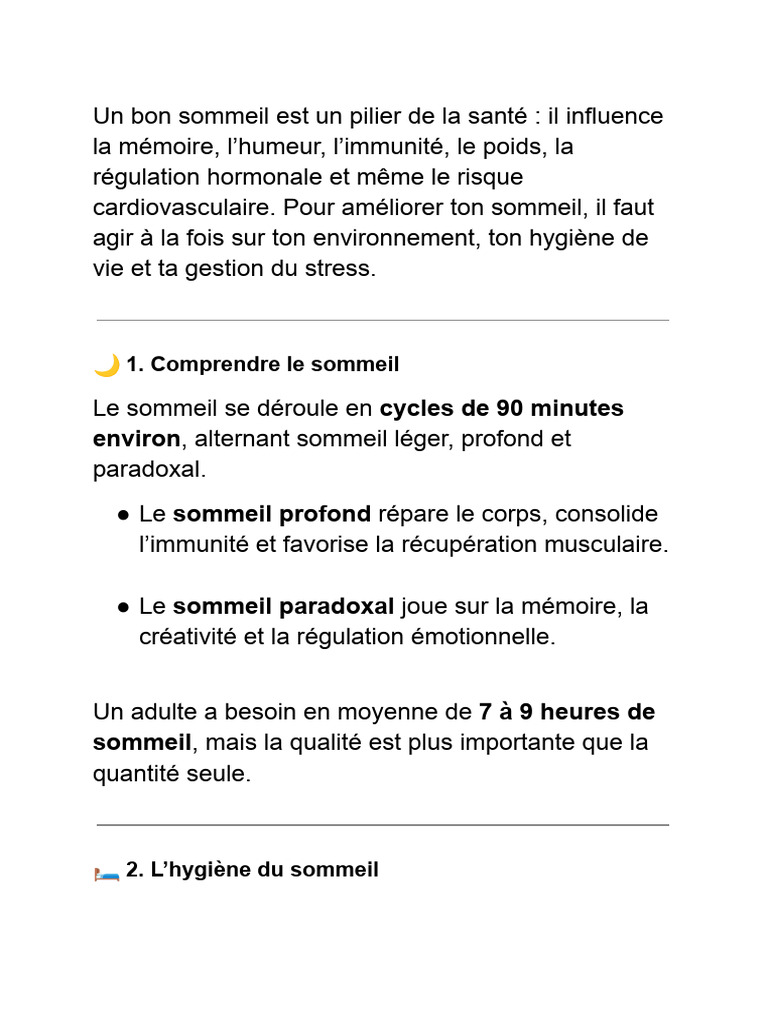 Améliorer son sommeil pour la santé | PDF | Sommeil | Physiologie animale