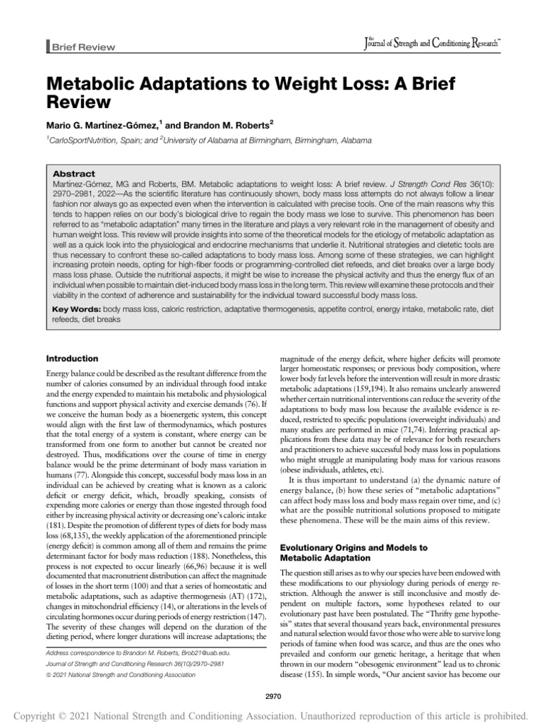 Metabolic Adaptations To Weight Loss A | PDF | Eating | Dieting