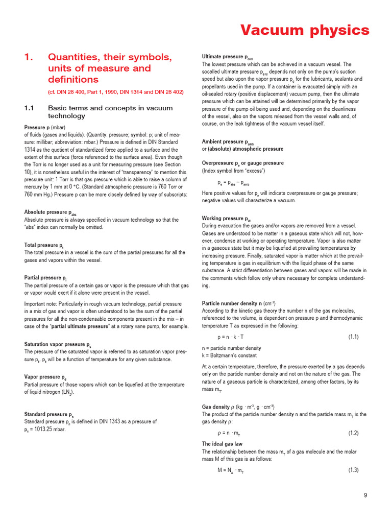 Vacuum Physics: Key Concepts and Terms | PDF | Pressure | Gases