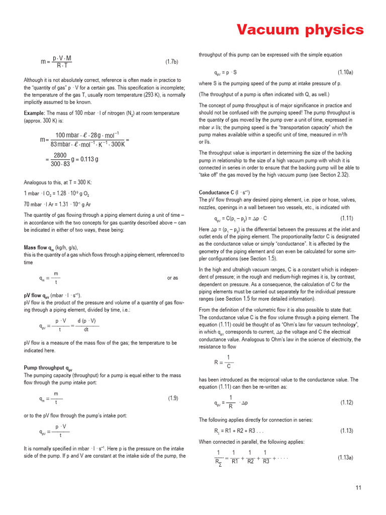 Vacuum Physics: Gas Flow and Conductance | PDF | Gases | Pressure