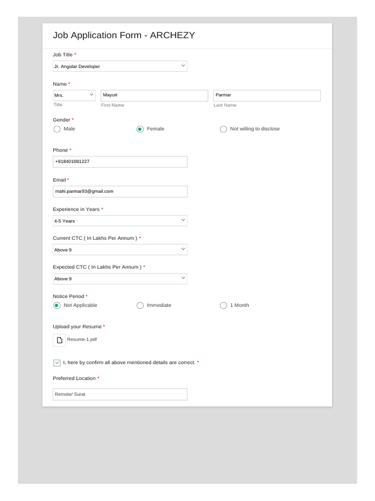 Job Application: Jr. Angular Developer | PDF