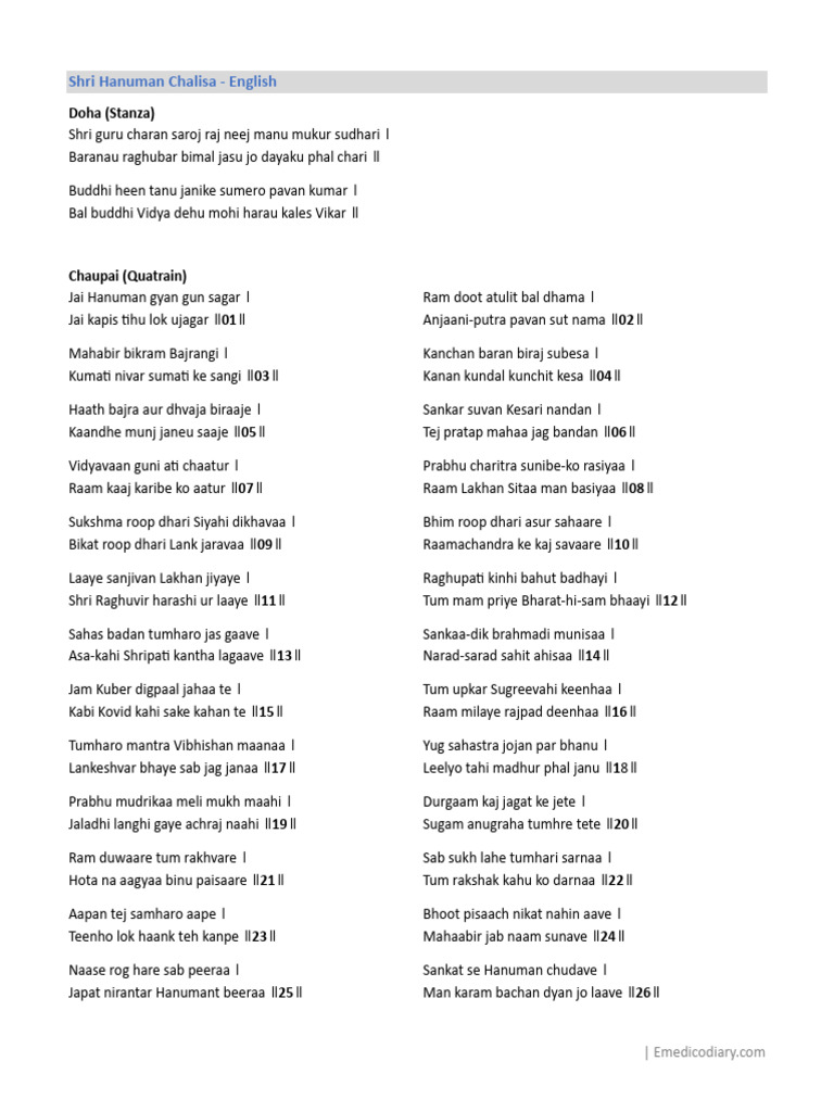 Hanuman Chalisa - English | PDF | Vaishnava Texts | Rama — free download