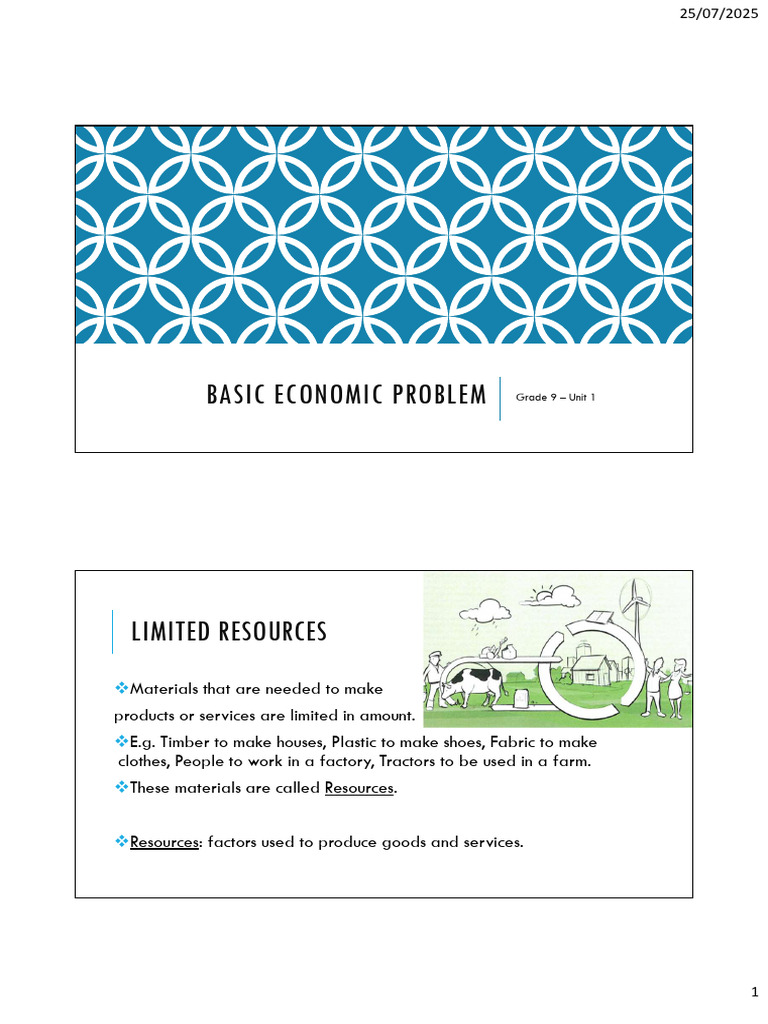 Econ 9 - Week 1 - Basic Economic Problem 1 | PDF | Renewable Resources ...