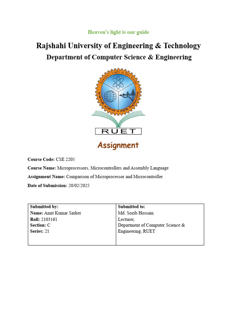 Microprocessor vs Microcontroller Assignment | PDF | Central Processing ...