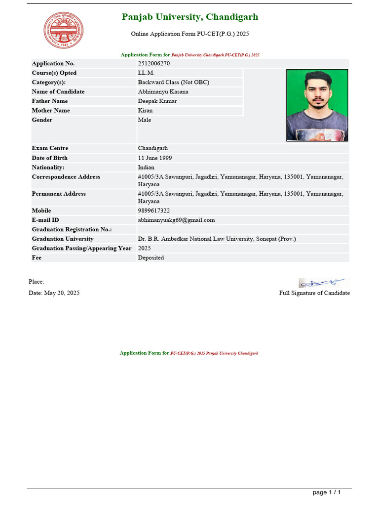 PU-CET PG 2025 Application Form | PDF | Government Of India | Politics ...
